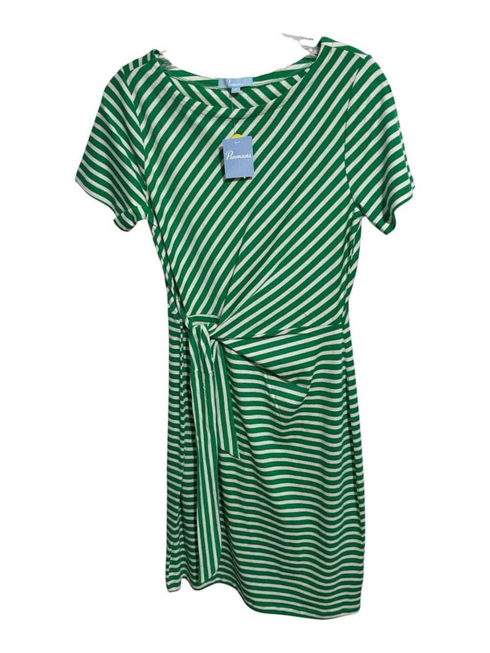 Striped Tie Waist Dress Green White Small Nautical Costal Chic Casual Mini NWT - Picture 8 of 8